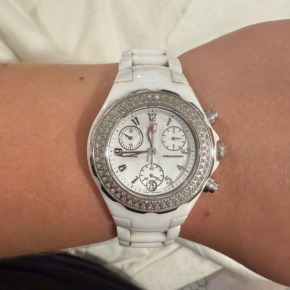 Michele White and Silver Chronograph Watch
